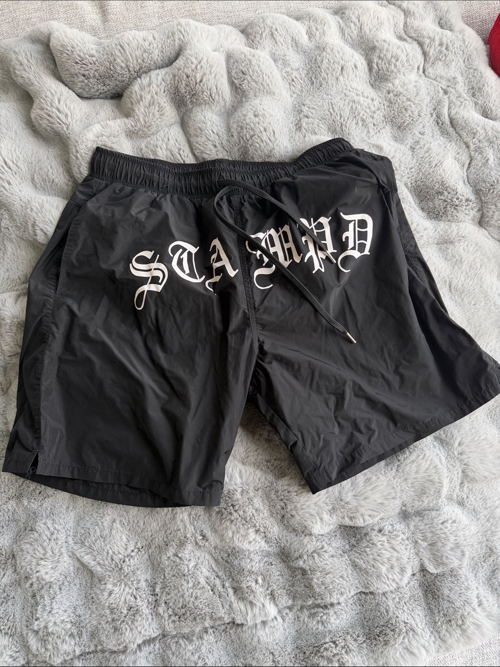 Stampd Black Swim Trunks with White Gothic Script